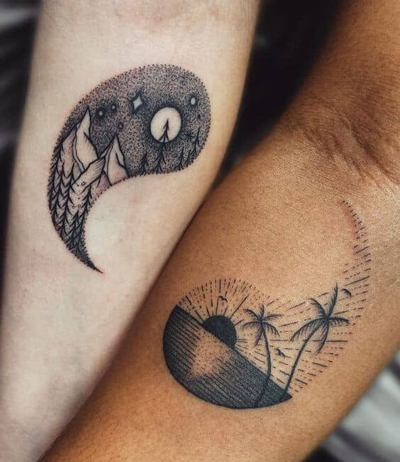 Sister Tattoos that combine two halves