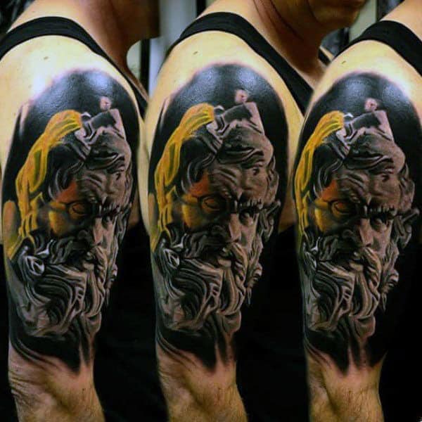 Color Zeus Tattoos Black Background With Yellow Highlights. 