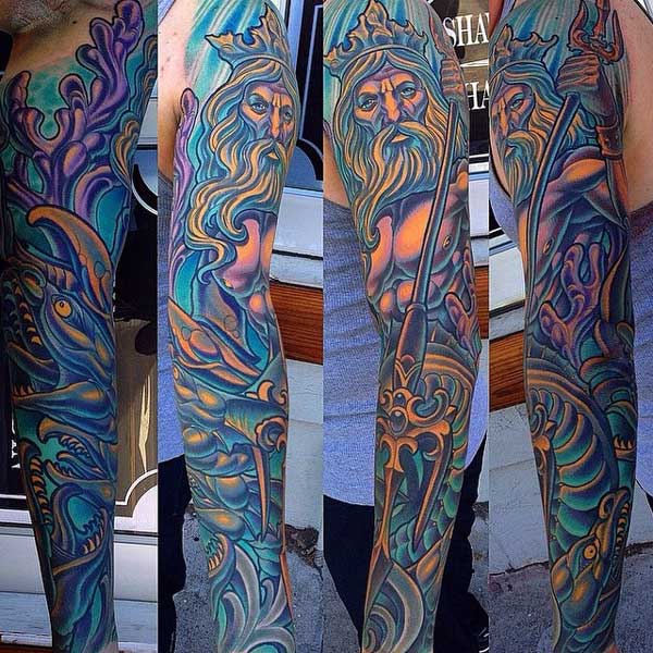 Cartoon style tattoo of Zeus.