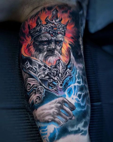 Dark Souls style tattoo of Zeus.