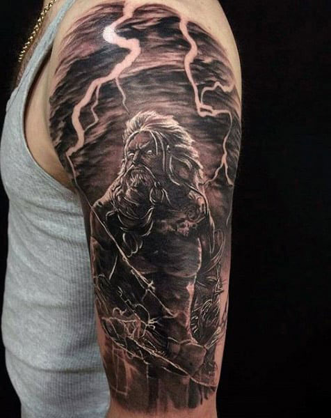 Strange style of Zeus tattoo.
