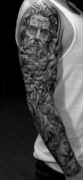 Full detailed tattoo sleeve of Greek mythology. 